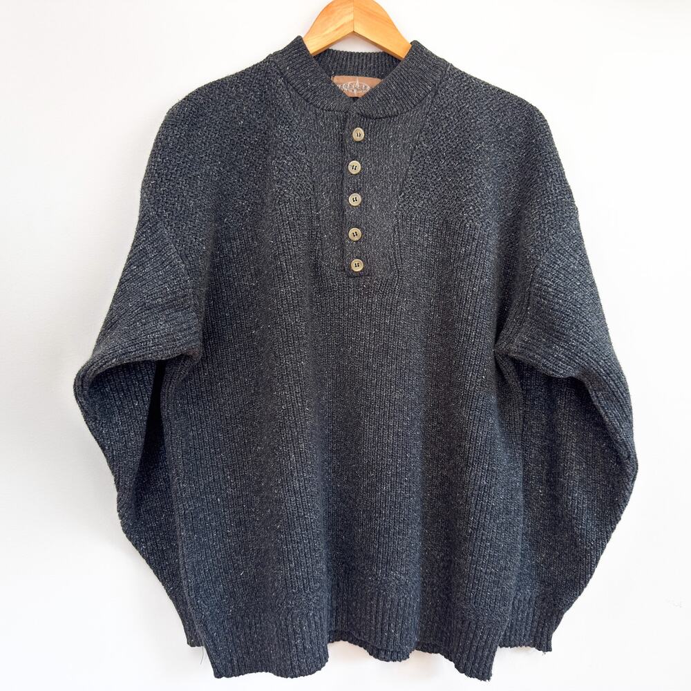 Vintage Expedition Outfitters Men's Sweater Size L | Gray Knit 1/4 Button-Up